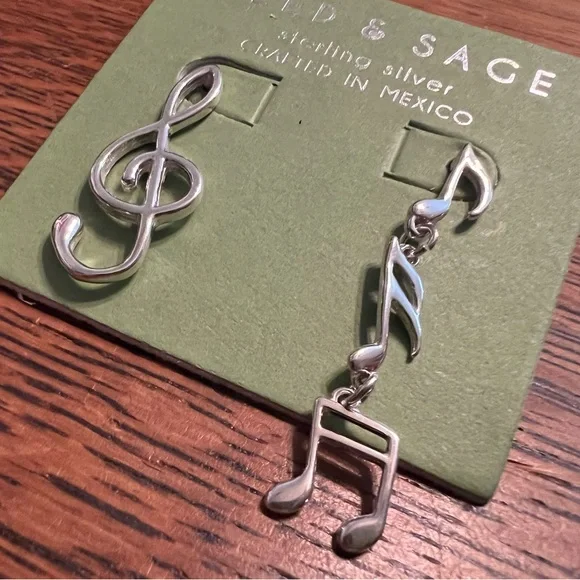 Seed & Sage Silver Music Note Earrings - Picture 2 of 5